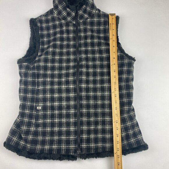 Woolrich Vest Women's Size Medium Wool Blend Faux Fur Plaid - Picture 11 of 14